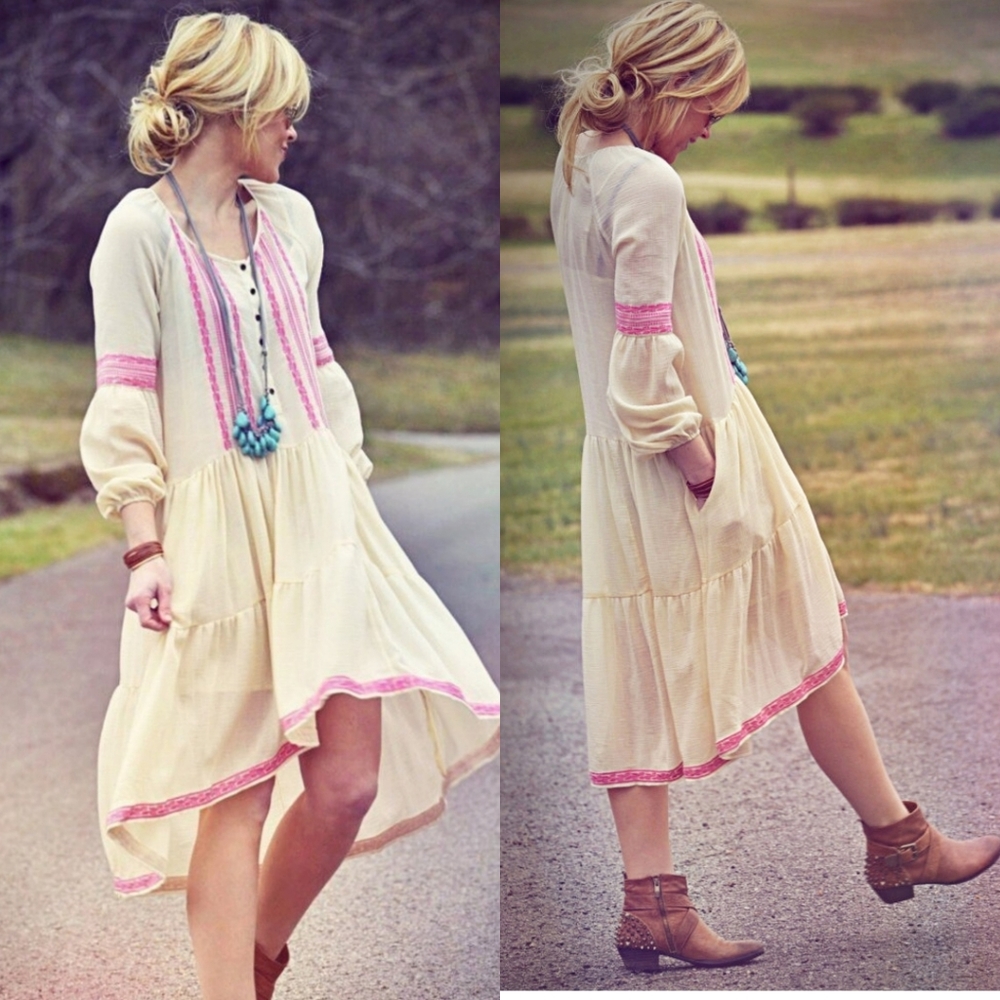 Free People  Embroidered Gauze Dress Size Small